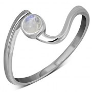 Rainbow Moonstone Twisted Silver Ring, r74